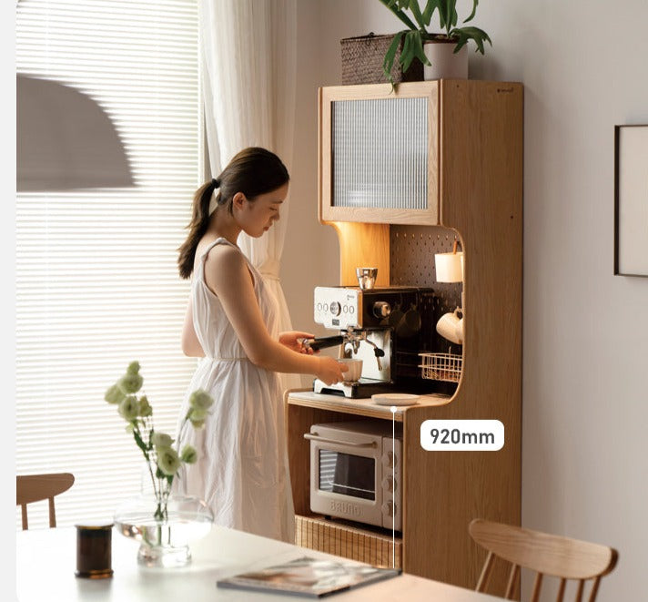 Solid RubberWood, Oak Solid Wood Sideboard Rock Board LED Light