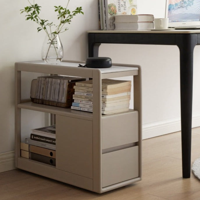 Poplar Solid Wood Side Table With Rock Slab Top