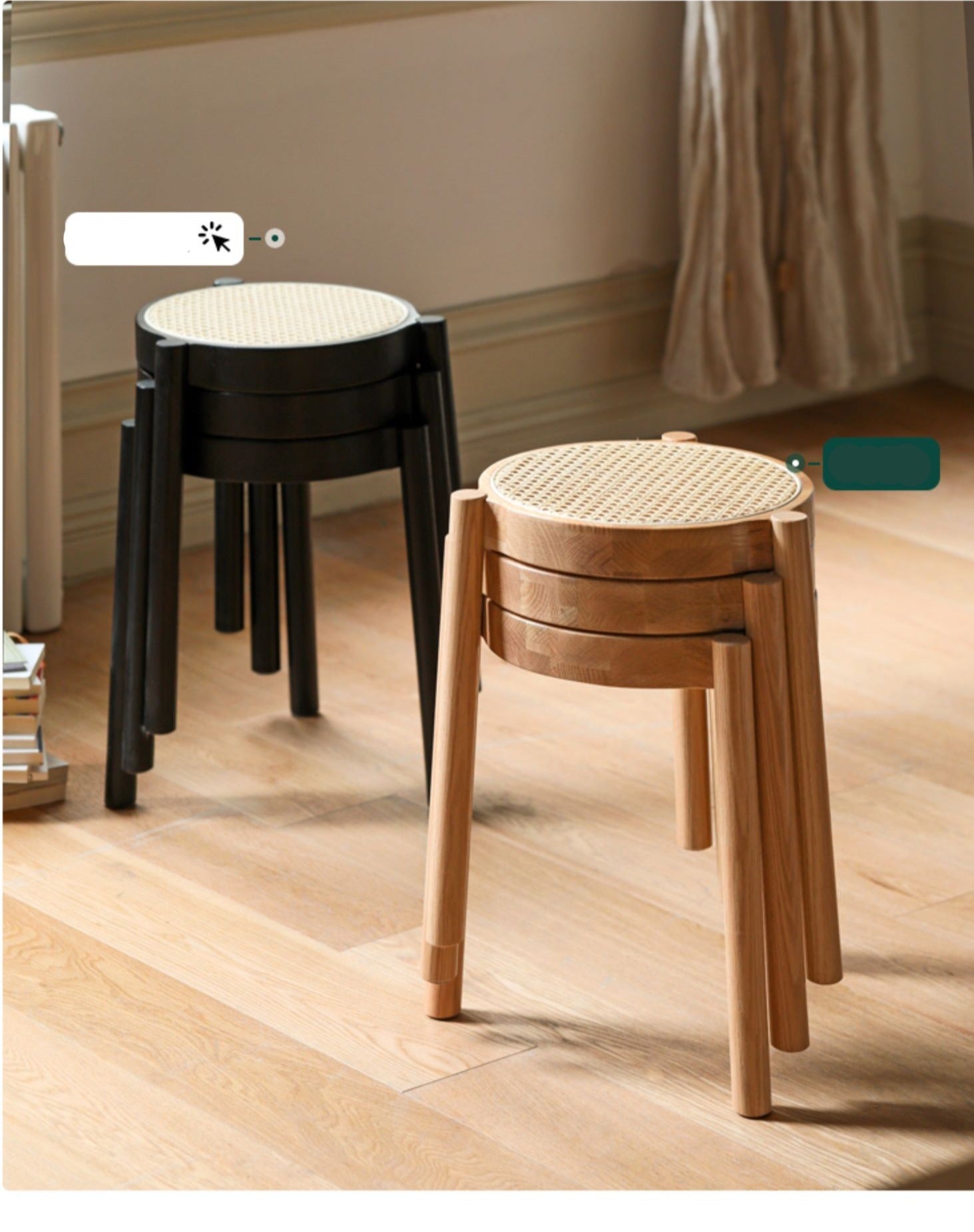 Stool Rattan Oak Solid Wood Can Be Stacked
