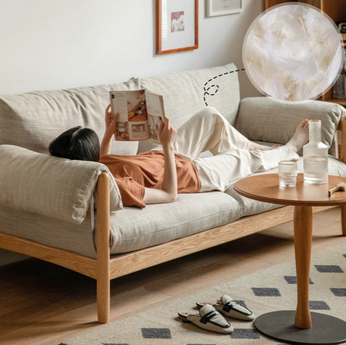Oak Solid Wood Fabric Sofa.