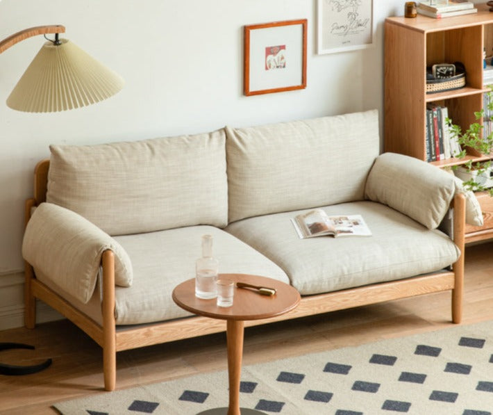 Oak Solid Wood Fabric Sofa.