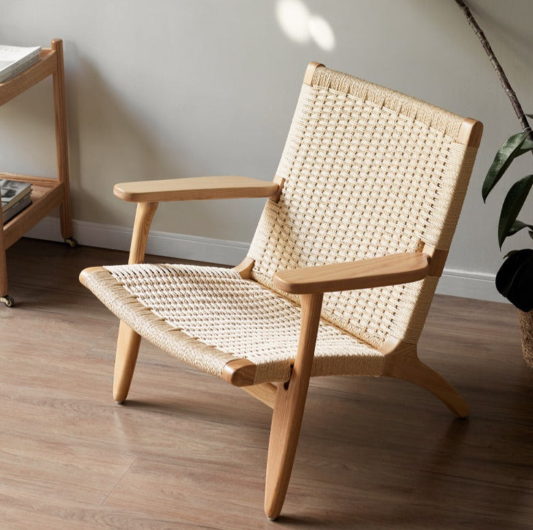 Ash Solid Wood Armchair Rope Weaving )