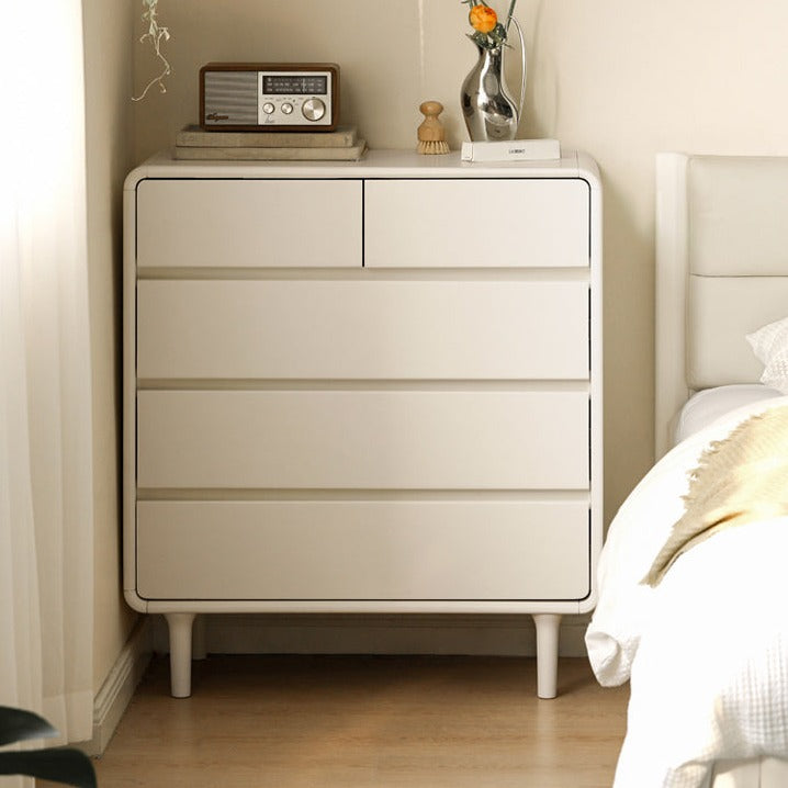 Solid Rubberwood, Poplar Solid Wood Milky Cream Style Chest of Drawers