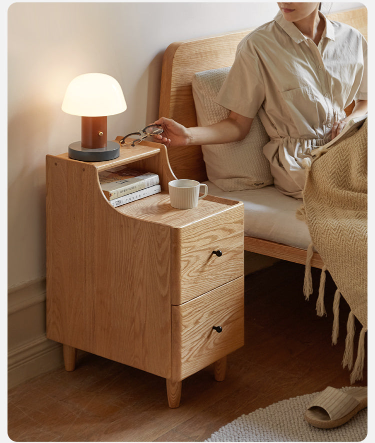 Oak, Ash Solid Wood, Solid Rubberwood Nightstand.