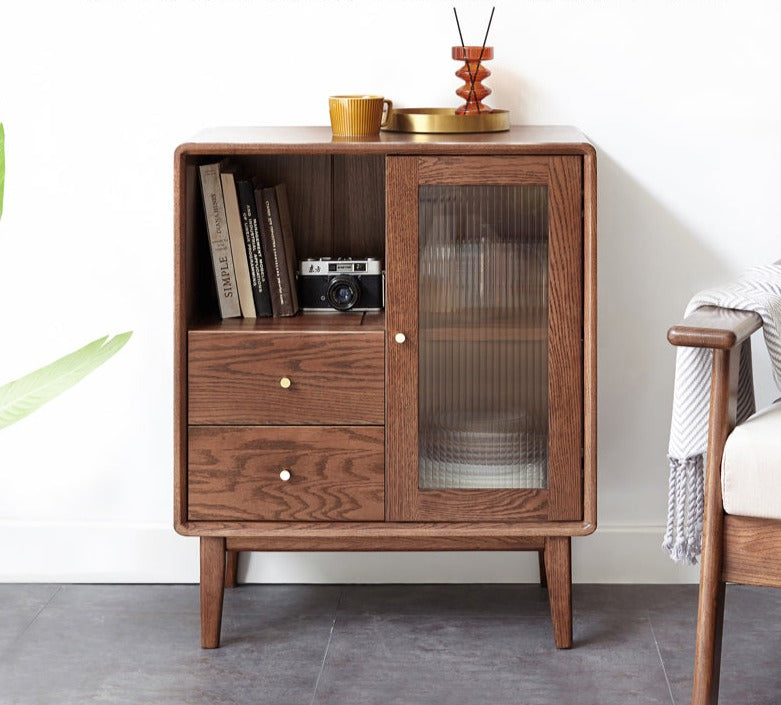 Solid Rubberwood, Oak Solid Wood Nordic Side Cabinet