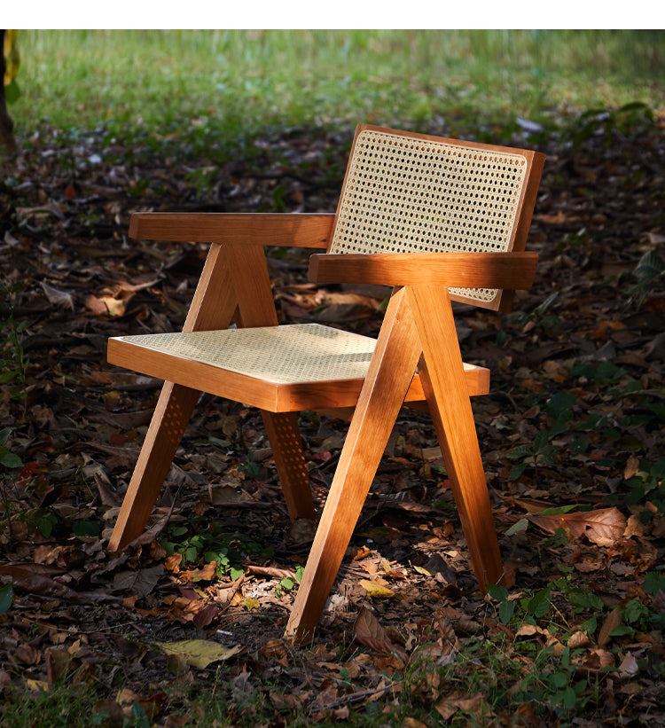 Ash, Oak, Cherry, Black Walnut, Beech Solid Wood Retro Rattan Chair
