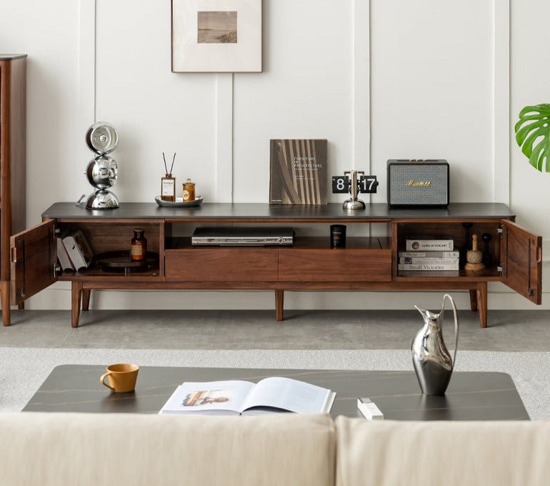 Black Walnut Solid Wood Slate TV Stand.