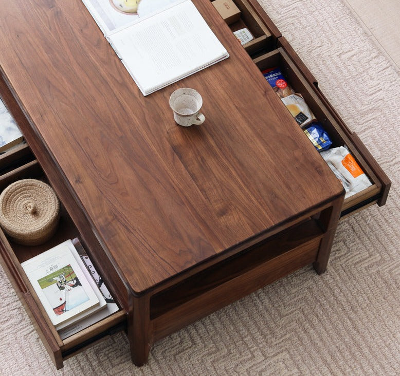 Black Walnut Solid Wood Four Drawer Coffee Table