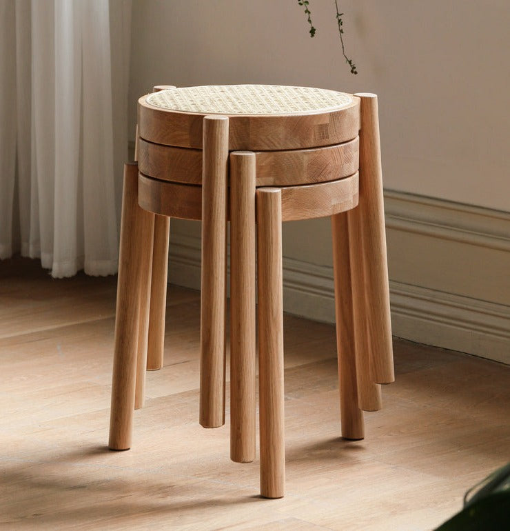 Stool Rattan Oak Solid Wood Can Be Stacked