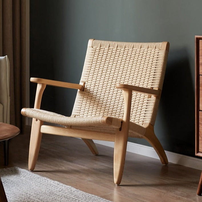 Ash Solid Wood Armchair Rope Weaving )