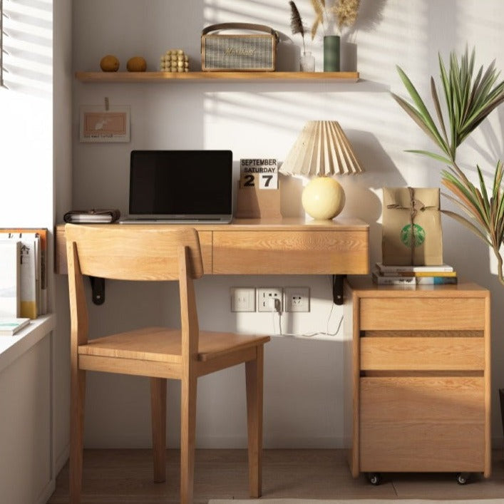 Oak Solid Wood Desk Cabinet with Drawers