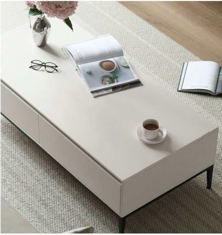 Elegant creamy white сoffee table Ash solid wood