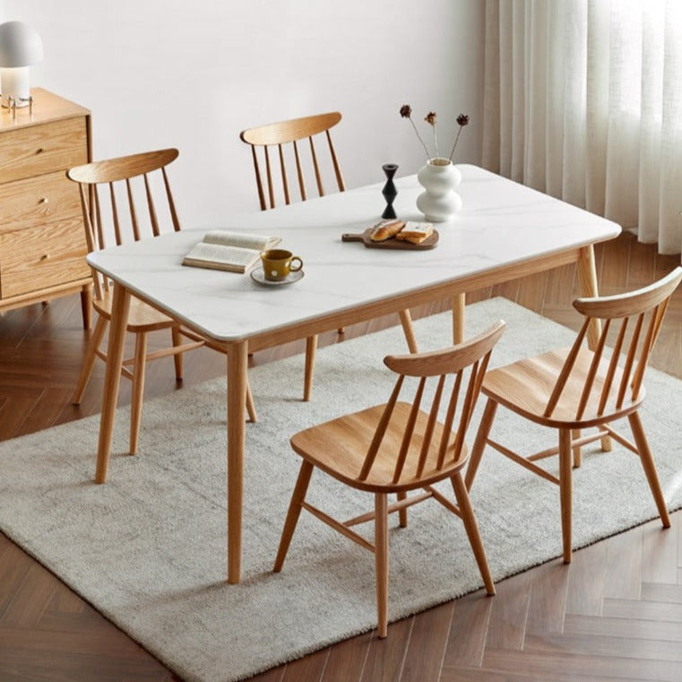 Oak Solid Wood Dining Table With Rock Slab Surface