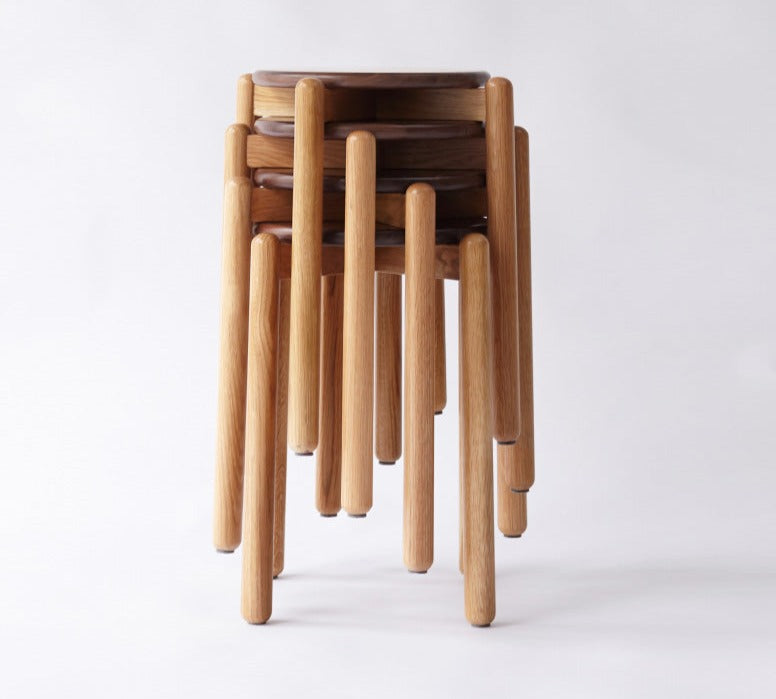 Black Walnut, Ash, Oak, Beech, Cherry Solid Wood, Solid RubberWood Stackable Small Stool