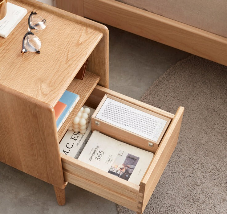 Oak Solid Wood, Solid Rubberwood Ultra-Narrow Nightstand.