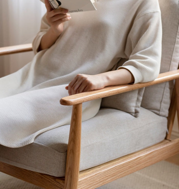 Oak Solid Wood Fabric or Leather Armchair