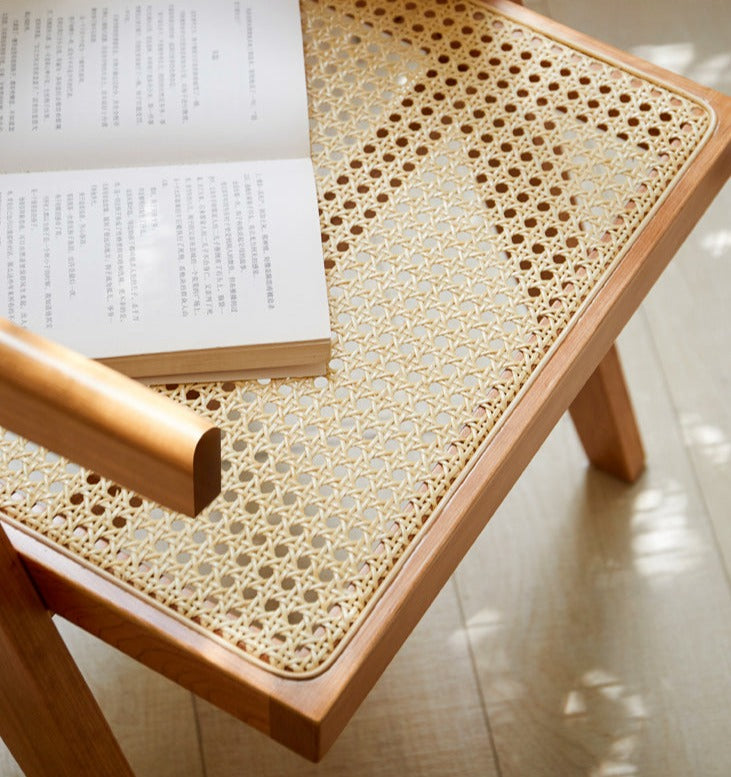 Ash, Oak, Cherry, Black Walnut, Beech Solid Wood Retro Rattan Chair