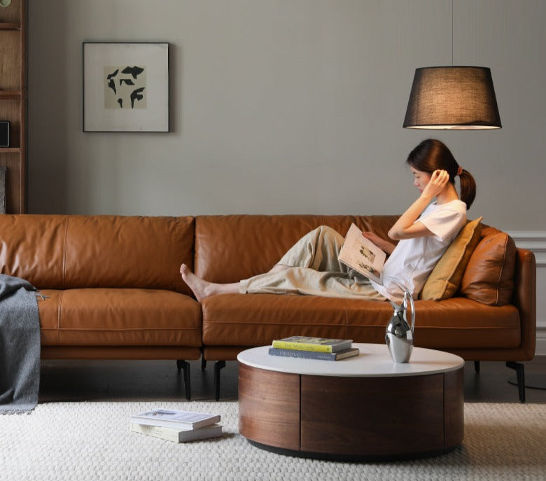First Layer Cowhide, Organic Leather ,Tech Fabric Italian Style Sofa.