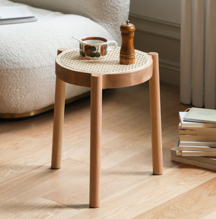 Stool Rattan Oak Solid Wood Can Be Stacked