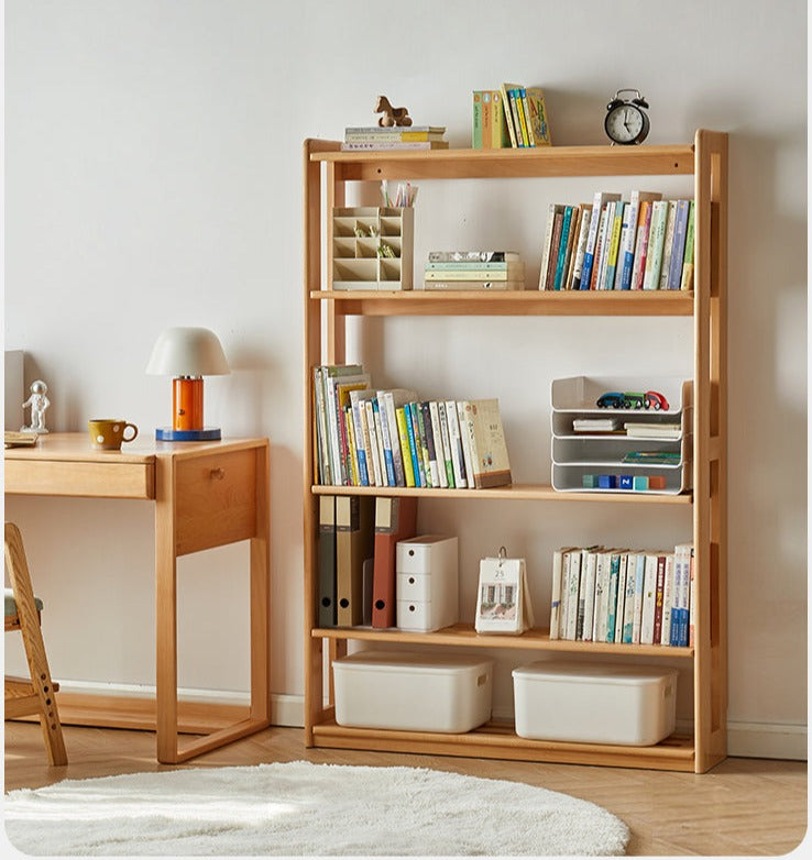 Beech, Oak Solid Wood Floor-To-Ceiling Bookshelf, Toy Storage
