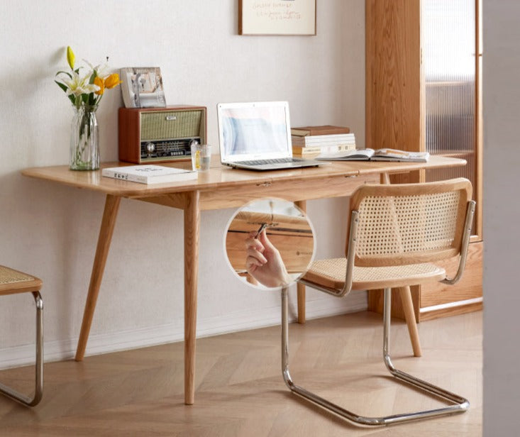 Oak Solid Wood Retractable Folding Dining Table