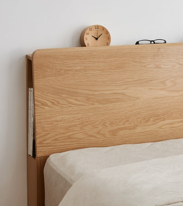 Oak Solid Wood Box Bed with Light And Bookshelf