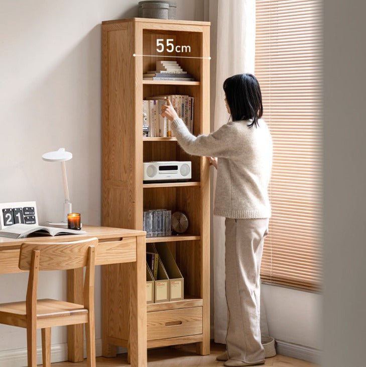 Oak, Rubberwood Solid Wood Drawer Bookcase