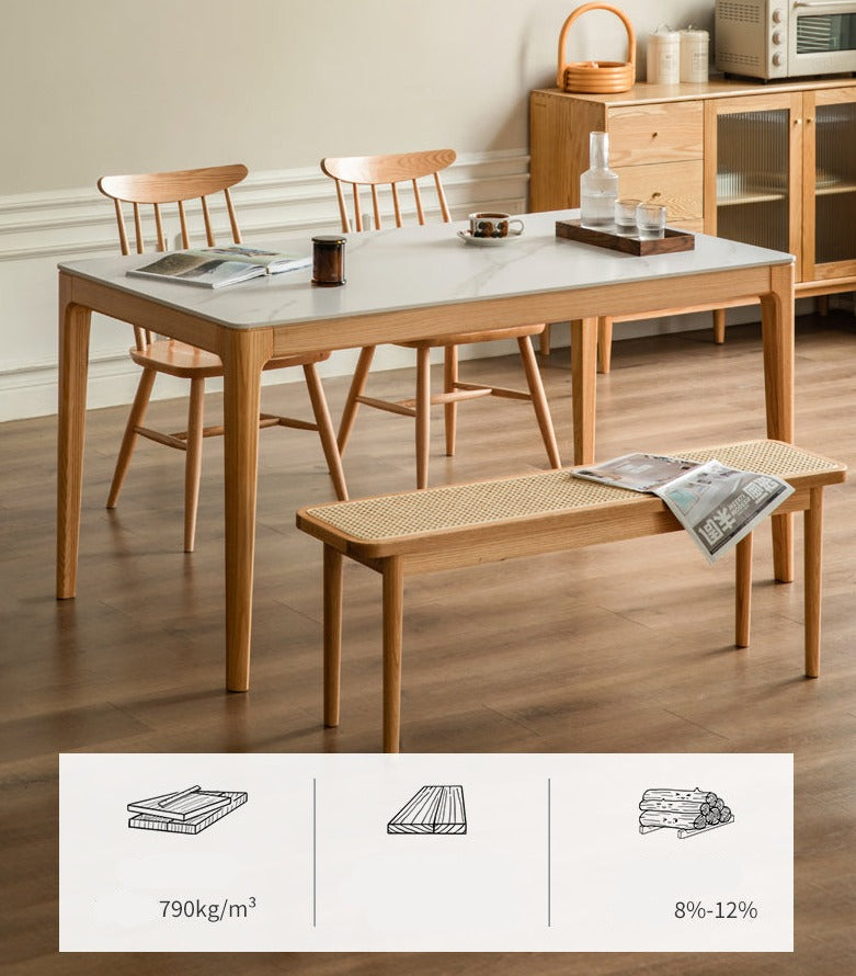 Oak, Ash Solid Wood Dining Table With Rock Slab Surface