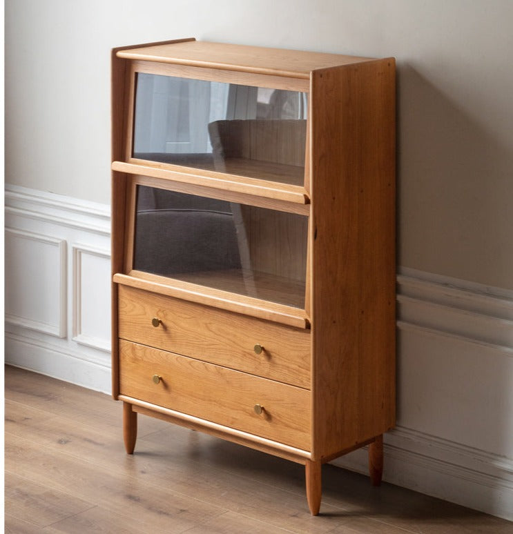 Cherry Wood, Oak, Poplar Solid Wood Side Cabinet Flip Door, LED light