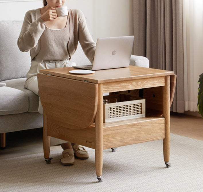 Oak, Beech Solid Wood Folding Mobile Coffee Table