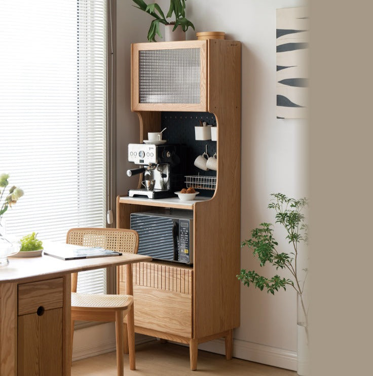Solid RubberWood, Oak Solid Wood Sideboard Rock Board LED Light