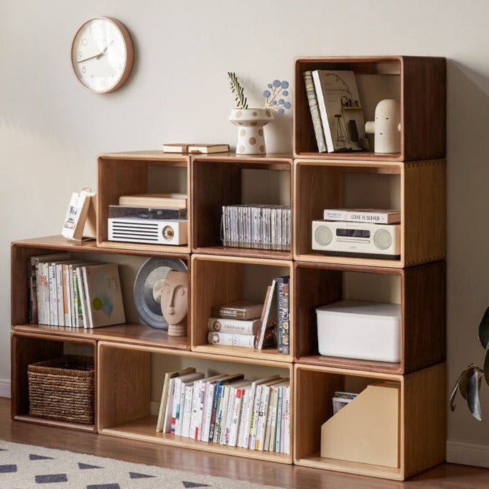 Black Walnut, Сherry, Oak, Poplar Solid Wood Lattice Floor-To-Ceiling Bookshelves
