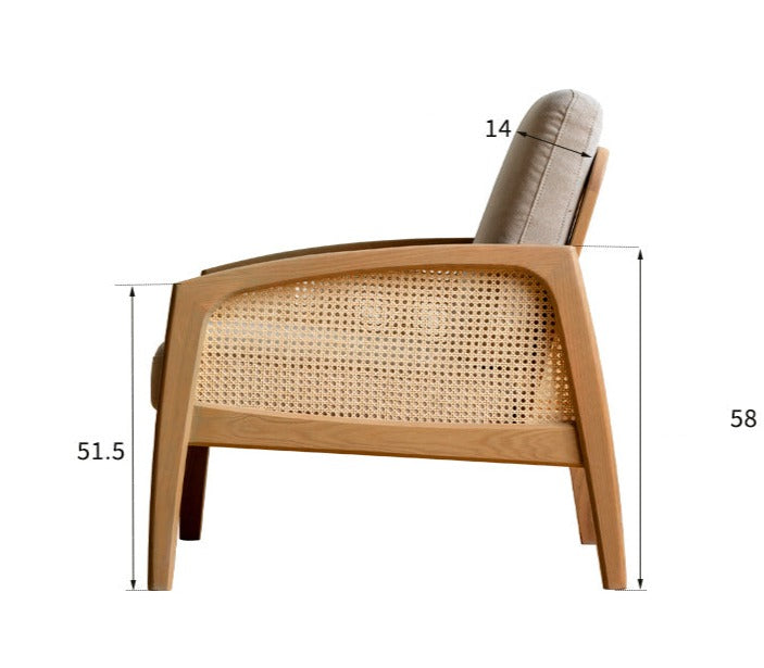 Oak Solid Wood Milky Skin Tone Armchair Rattan