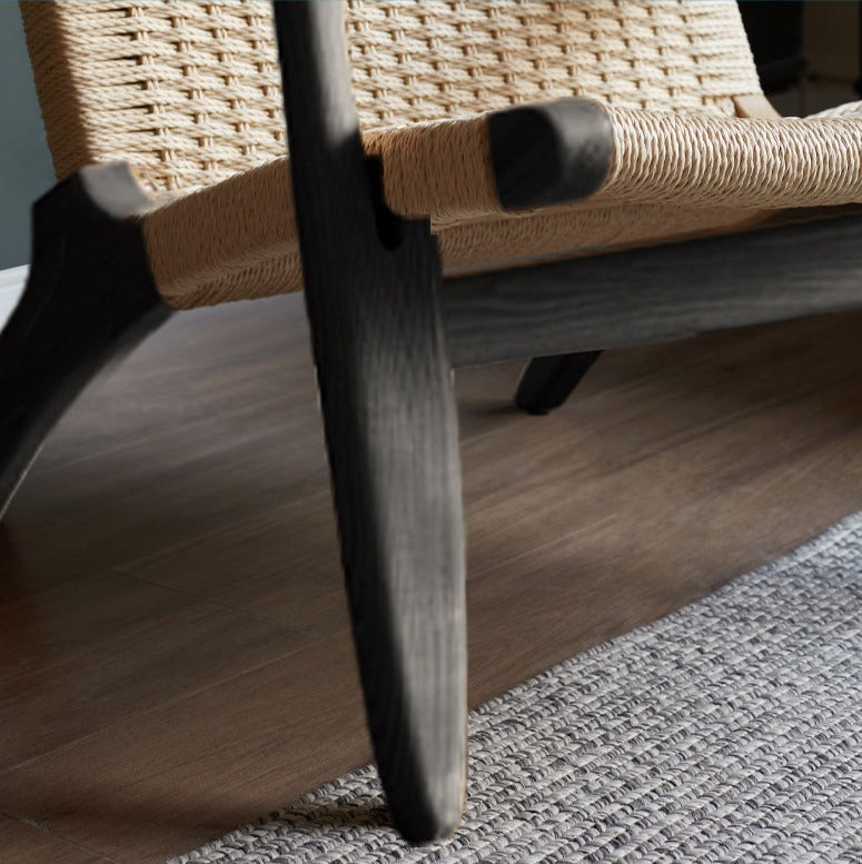 Ash Solid Wood Armchair Rope Weaving )