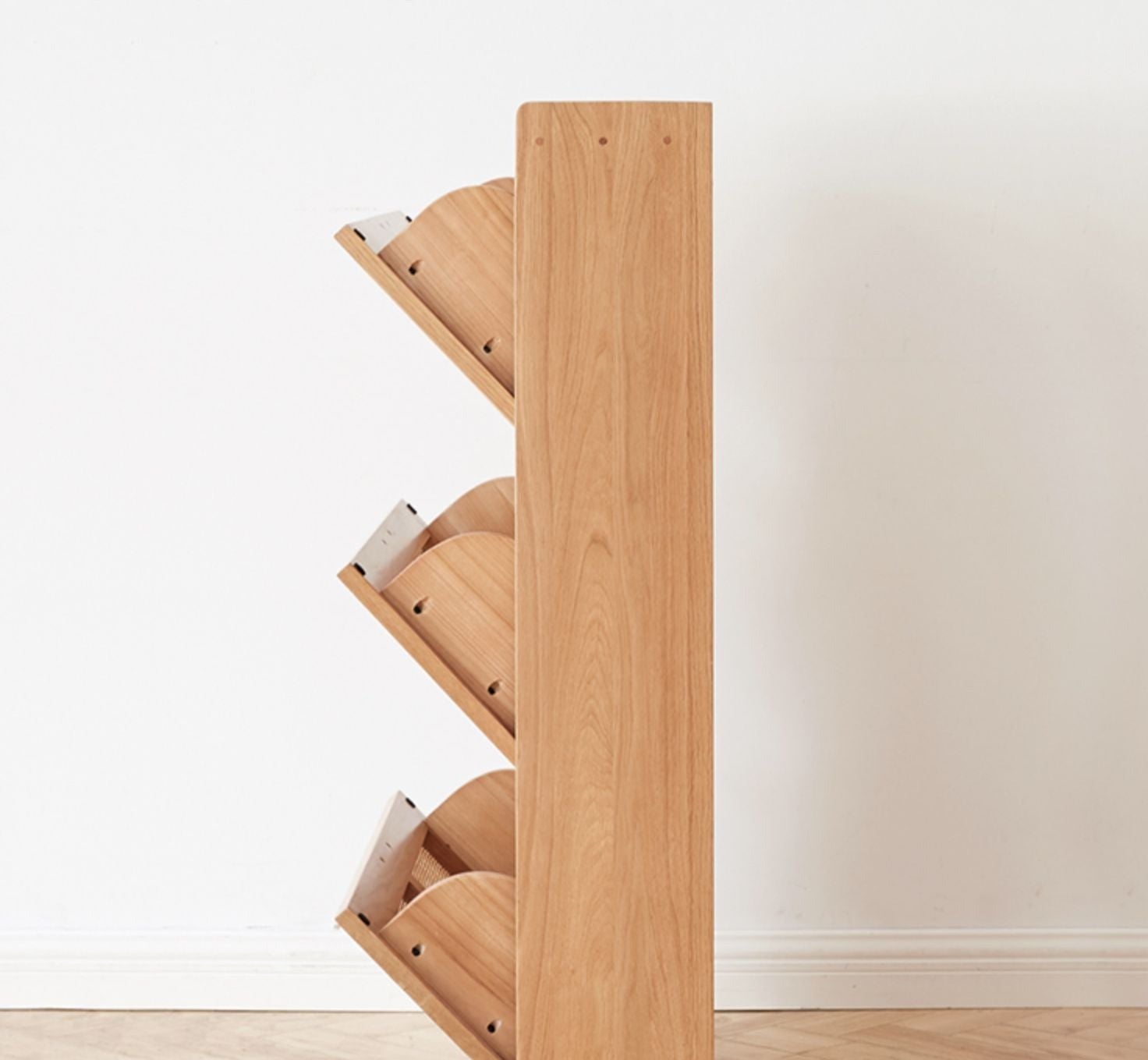 Oak Solid Wood Ultra-Thin Flap Door Rattan Shoe Cabinet
