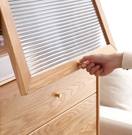 Oak Solid Wood Chest of Drawers Flip Glass Door