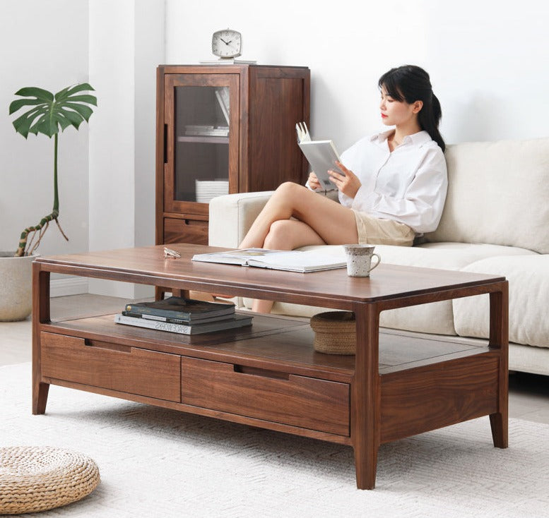 Black Walnut Solid Wood Four Drawer Coffee Table
