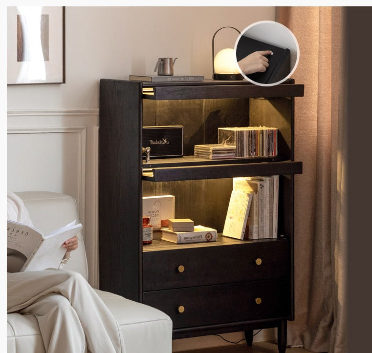 Oak, Ash Solid Wood Side Cabinet LED Lights Smoked