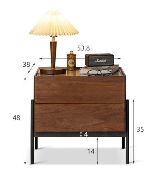 Black Walnut, Oak, South American Walnut Solid Wood Nightstand.