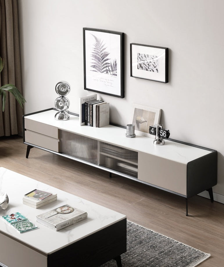 Oak Solid Wood Light Luxury Rock Slab Double Drawer TV Cabinet