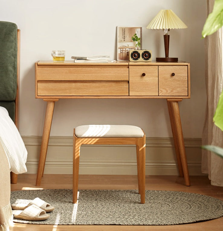 Oak Solid Wood, Solid RubberWood Dressing Table Mirror LED Touch Light.