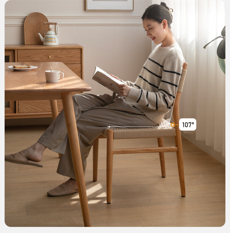 Oak, Cherry Solid Wood Rope Dining Chair