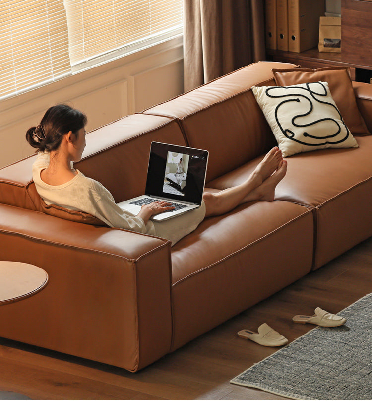 First Layer Cowhide Leather Sofa.