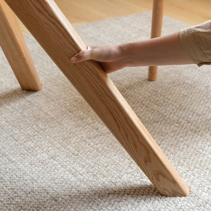 Oak Solid Wood Round Nordic Dining Table With Rock Slab Surface
