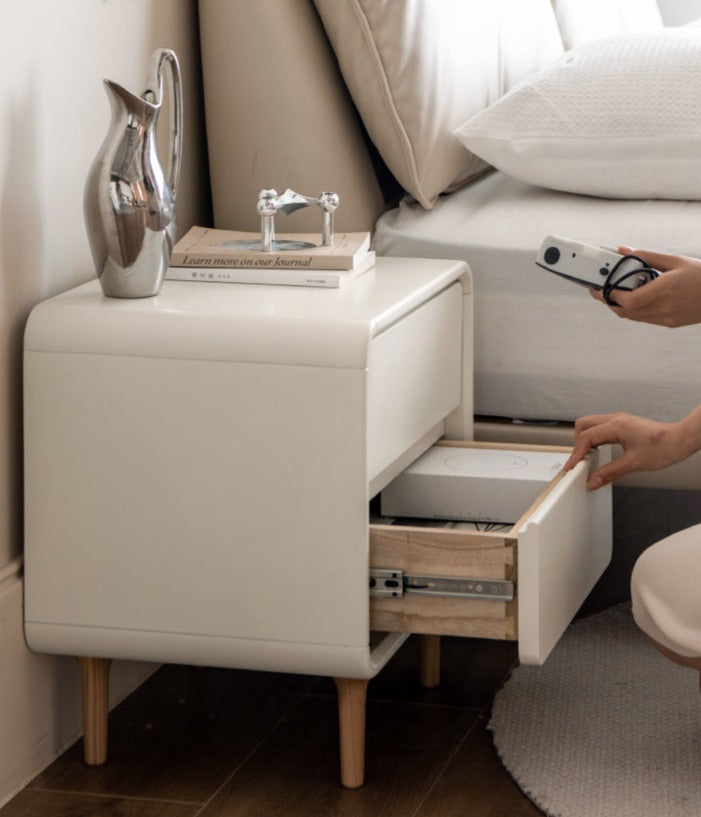 Solid Rubberwood Creamy Candy Style Nightstand.