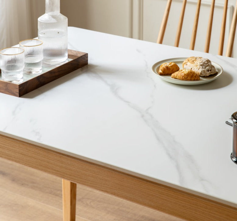 Oak, Ash Solid Wood Dining Table With Rock Slab Surface