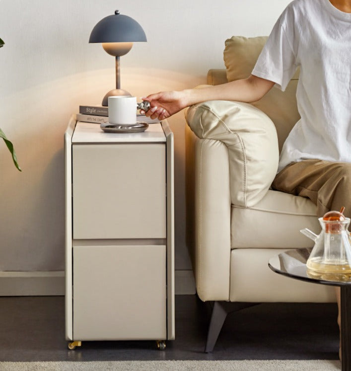 Poplar Solid Wood Side Table With Rock Slab Top