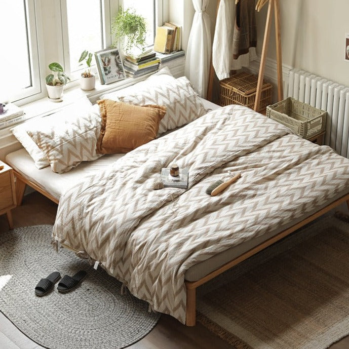 Oak solid wood platform bed, headboard-free bed