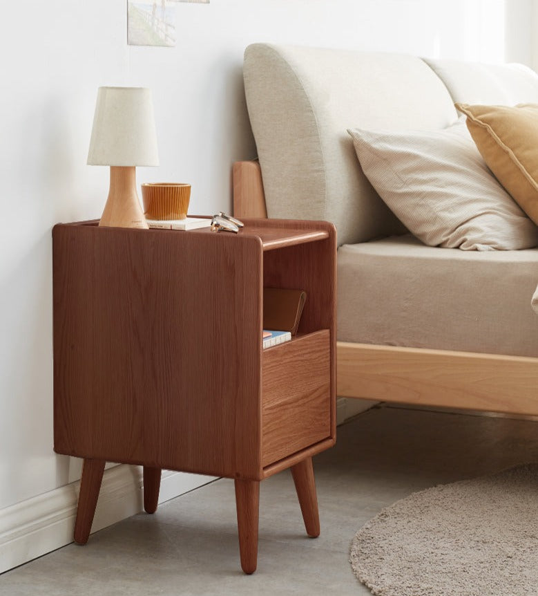 Oak Solid Wood, Solid Rubberwood Ultra-Narrow Nightstand.