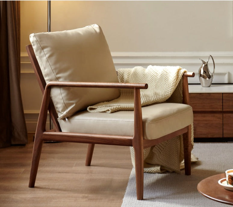 Black Walnut Solid Wood Leisure Armchair & Footstool )